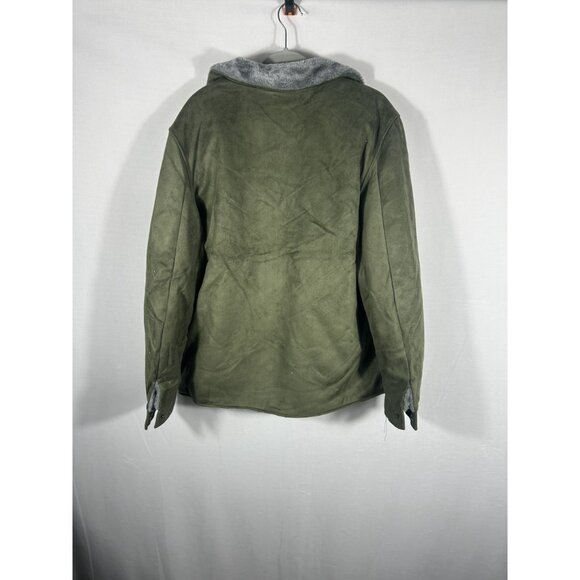 Adhdyuud Mens Faux Suede & Faux Fur Green Biker Jacket XXL - Picture 5 of 9